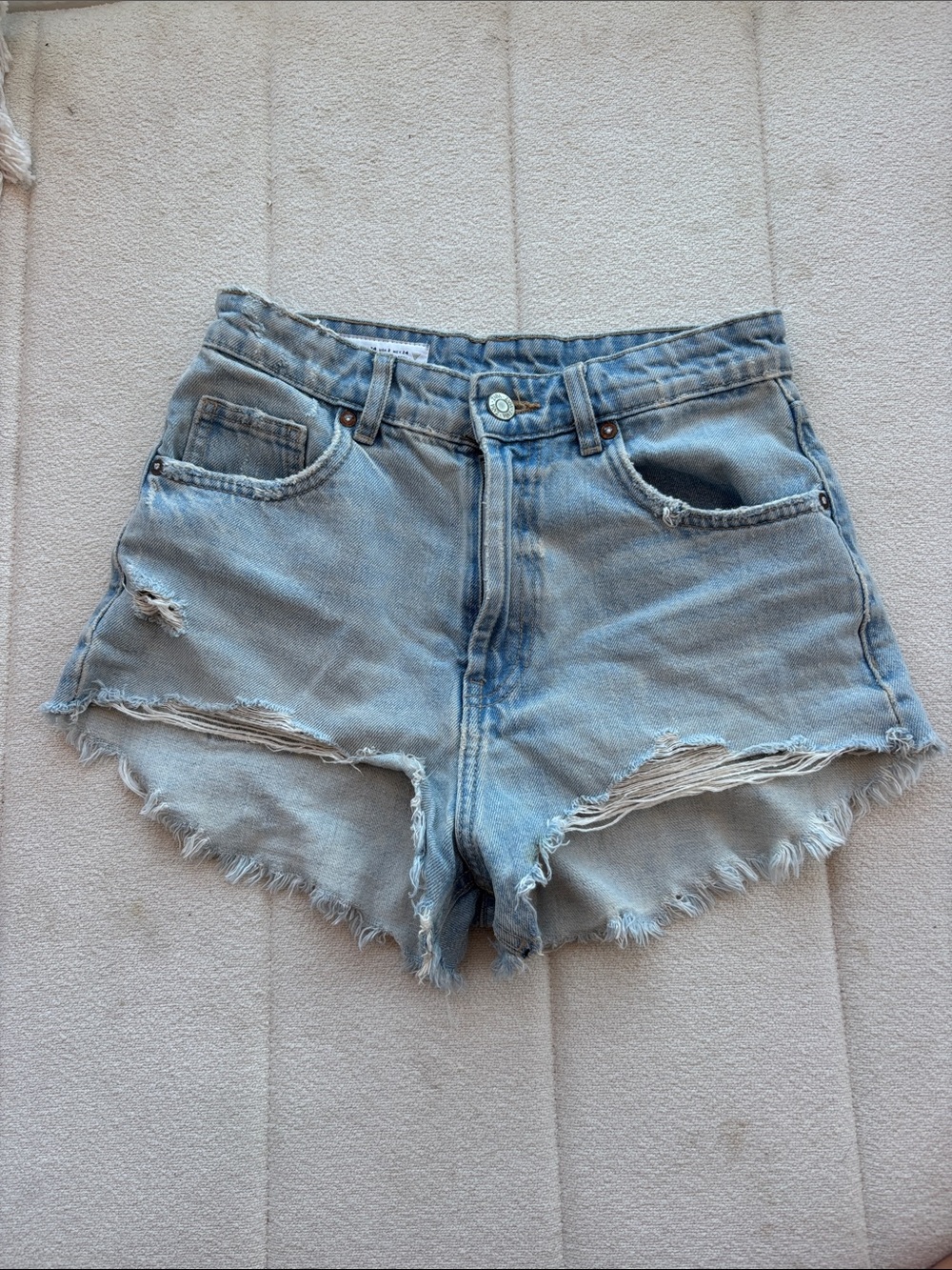 Zara Light Wash Distressed Denim Cutoff Shorts